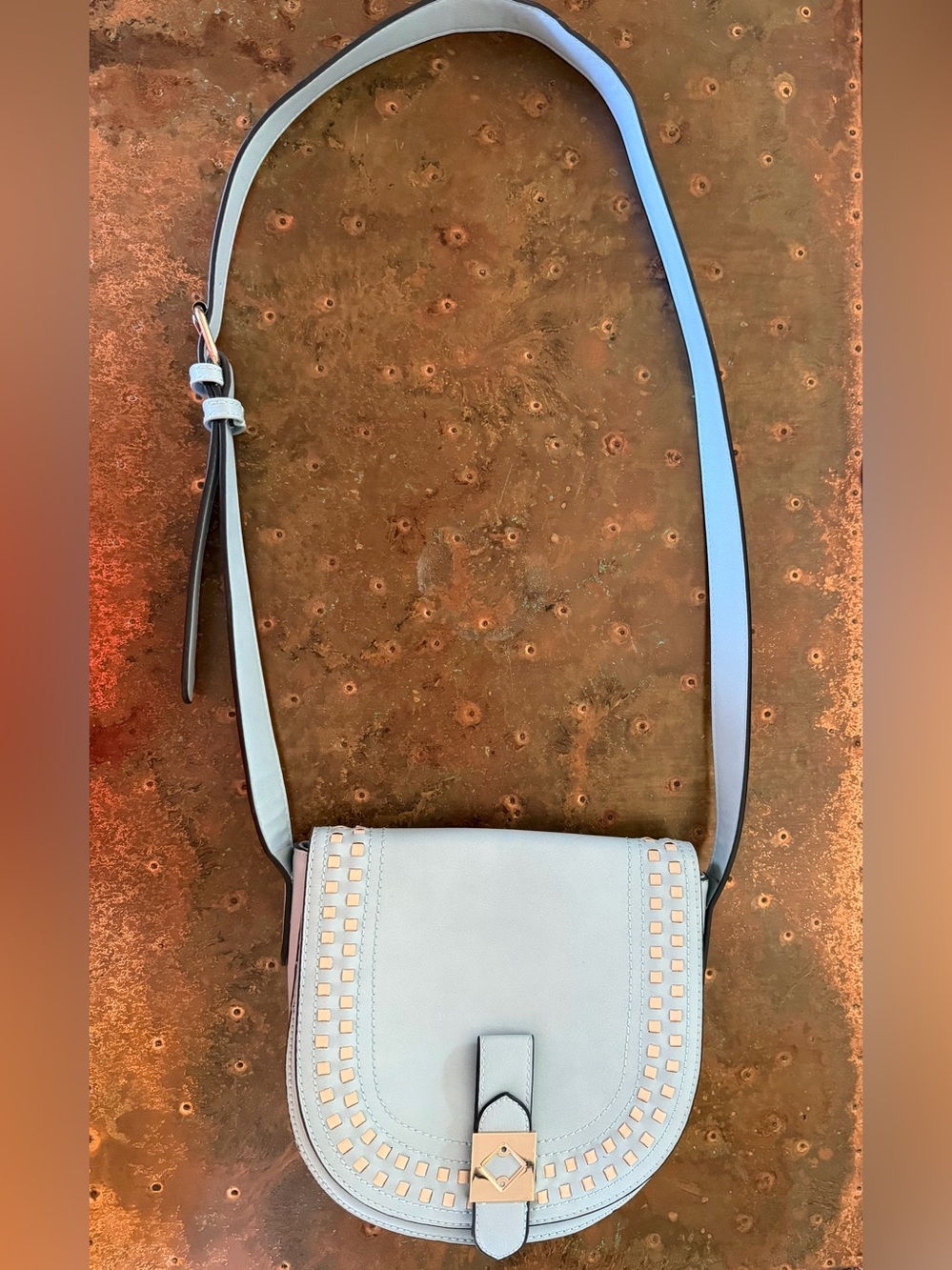 Chic Light Blue Studded Crossbody Saddle Bag